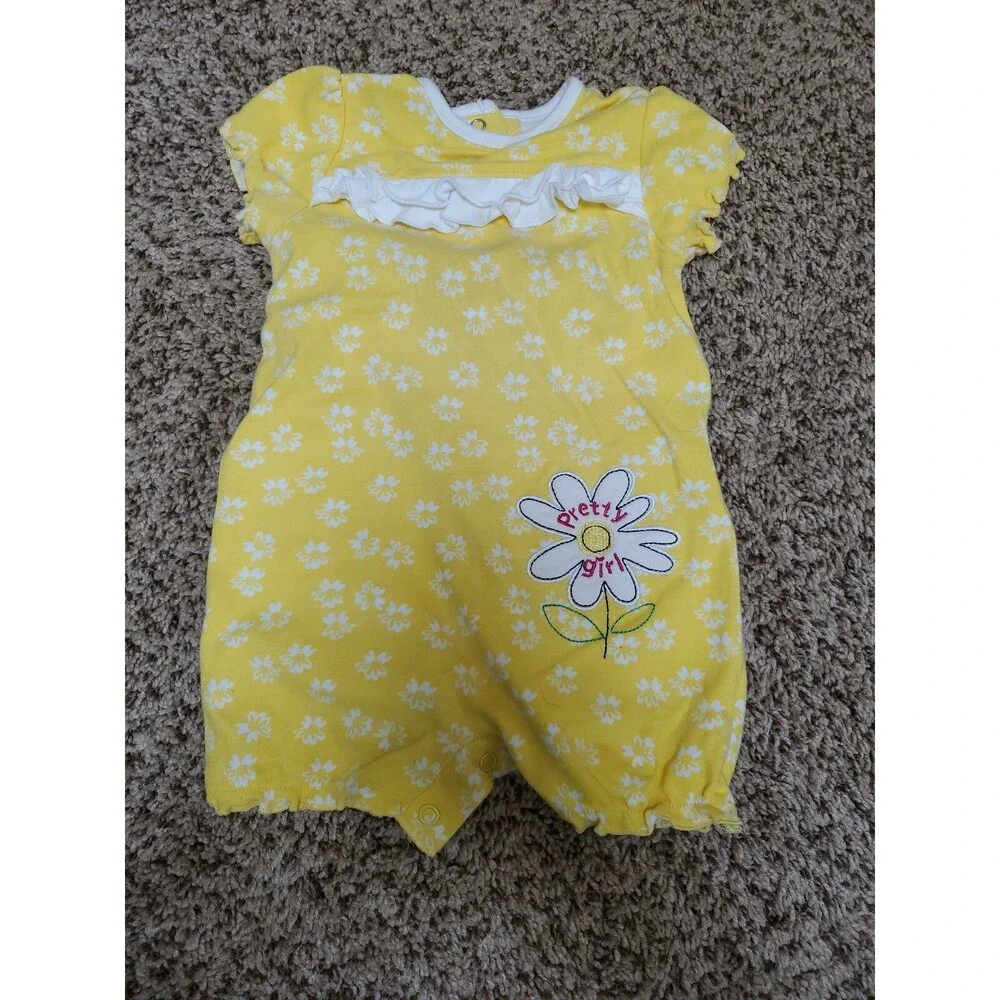 Girl's 6-9 month yellow flower short onepiece outfit